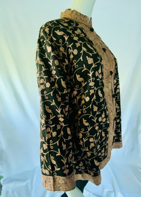 Hand Embroidered Short Jacket - Black and Rose Gold